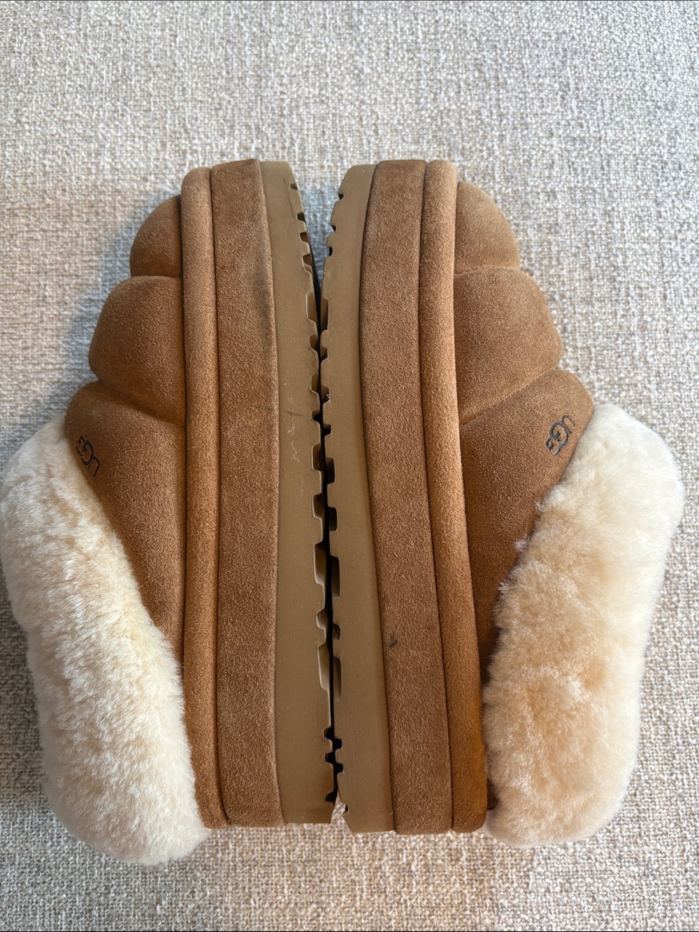 UGG Chestnut/Tan Quilted Suede Shearling Slip-Ons - Picture 7 of 7